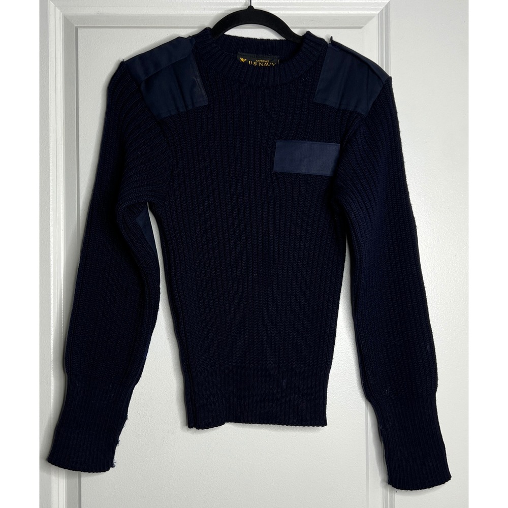 Vintage US Navy Wool Pullover Sweater Howard Uniform Co Navy Blue XS MIL-29415